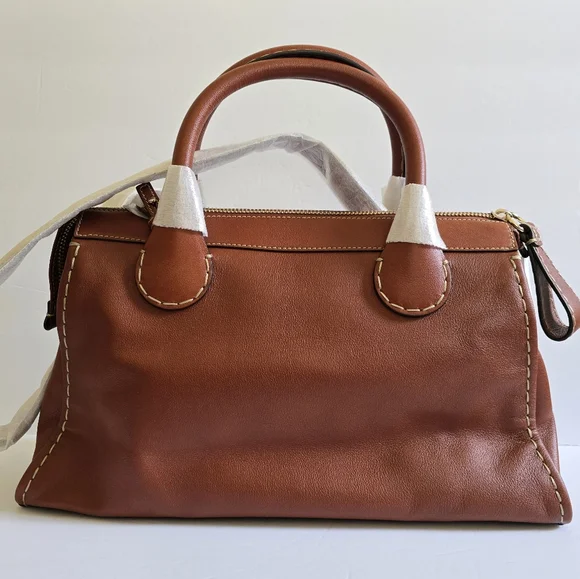 Chloé Medium Edith Leather Double Top Handle Shoulder Bag Sepia Brown - Picture 3 of 11